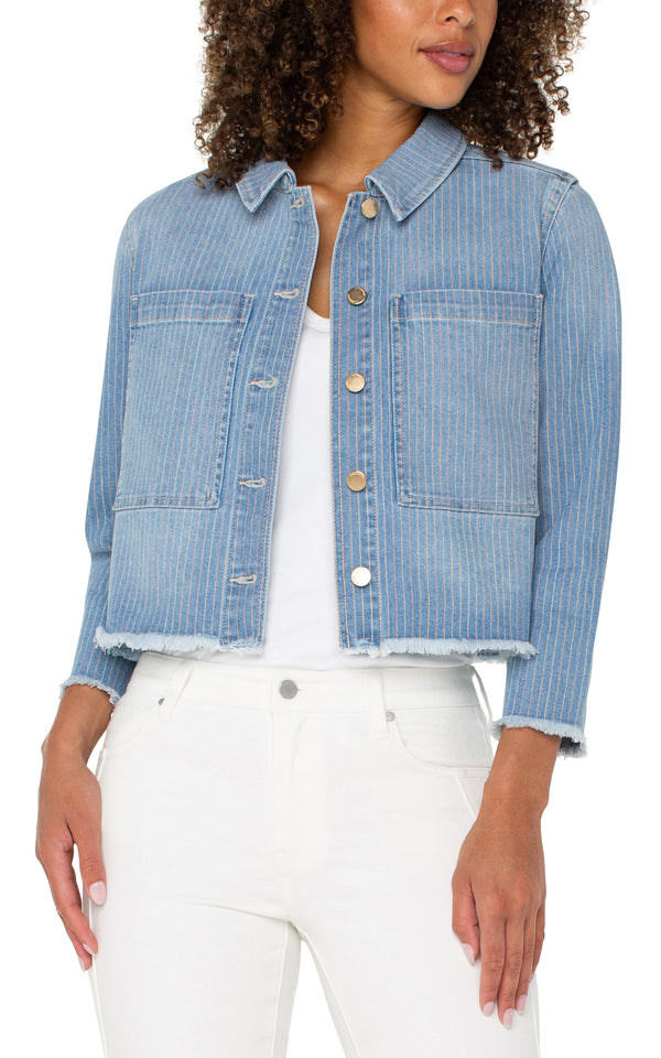 Fray Hem Cropped Jacket Sunset Stripe