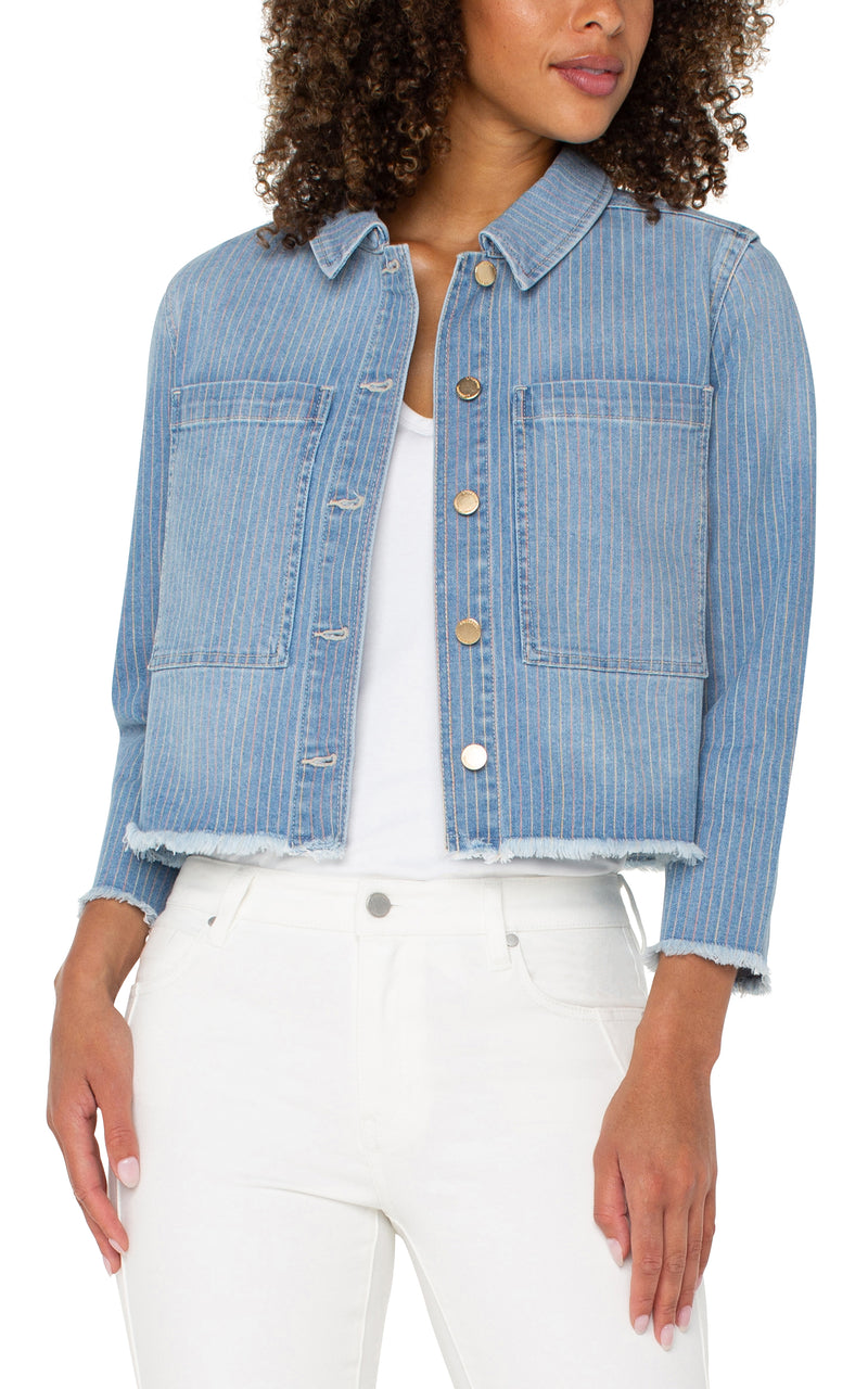 Fray Hem Cropped Jacket Sunset Stripe