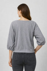 Gathered 3/4 Sleeve Buttoned Cardigan Heather Grey