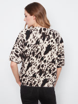 Cow Print Elbow Sleeve Balloon Shape Sweater Spots
