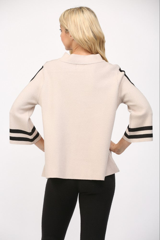 Stripe Mock Neck Sweater Sand