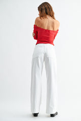Pintuck Trouser Wide Leg Jeans White