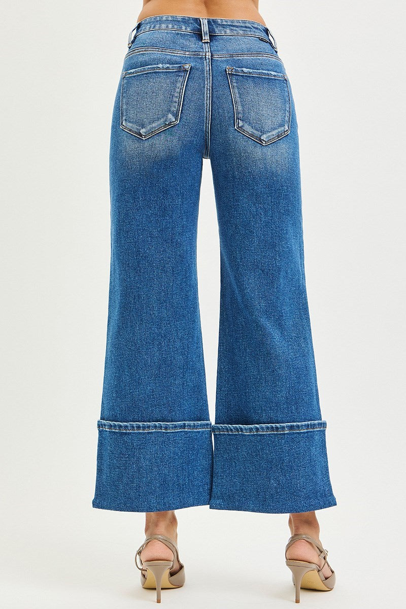 High Rise Cropped Wide Leg Cuff Button Medium