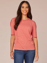 Half Sleeve Braided Scoop Neck Detail Top Heather Faded Rose
