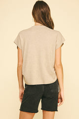 Shirred Side Mock Neck Sweater Top Taupe