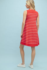 Pleated Flare Sleeveless Mini Dress Poppy + Ecru