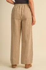 Utility Pocket Stripe Drawstring Crop Pants Warm Sand Stripe