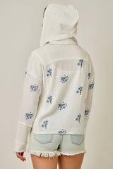 Washed Embroidered Removable Hoodie Jacket Off White