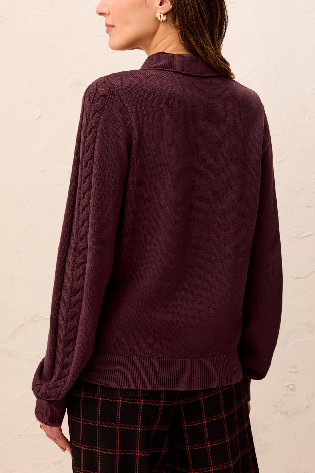 Cable Sleeve Detail Polo Sweater Fudge