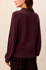 Cable Sleeve Detail Polo Sweater Fudge