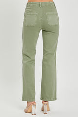 High Rise Side Twill Tape Detail Straight Pants Olive
