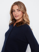 Removable Fur Collar Button Up Cardigan Navy