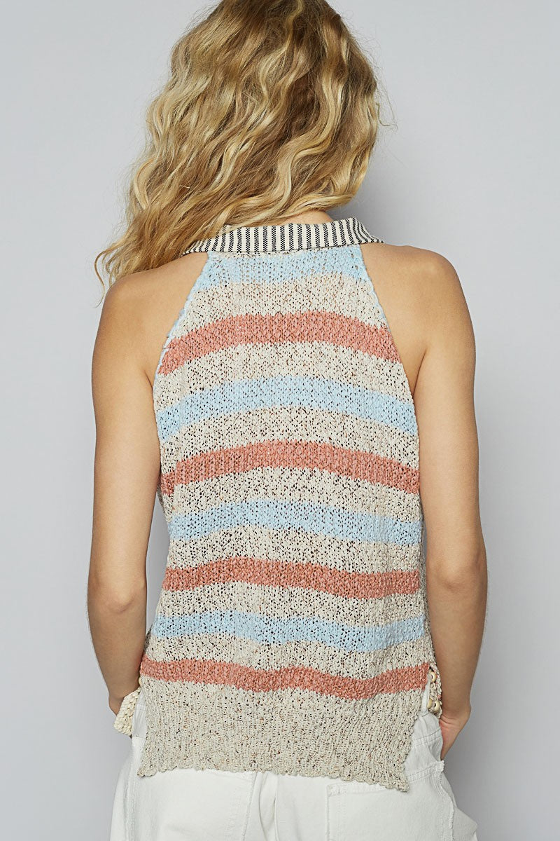 Sleeveless Striped Detail Sweater Tank Natural