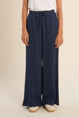 Polka Dot Drawstring Pants Navy Blue