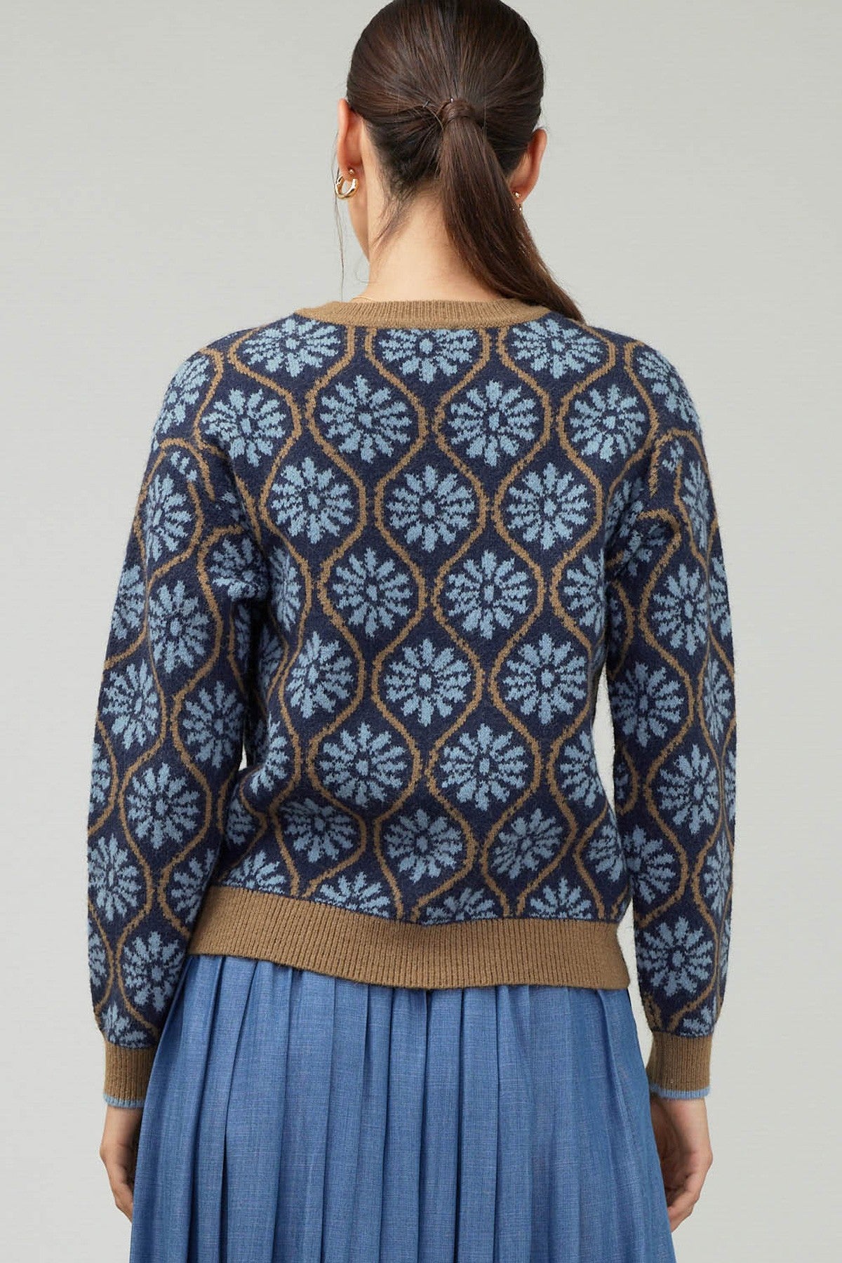 Mod Floral Pullover Sweater Blue Multi