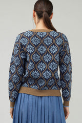 Mod Floral Pullover Sweater Blue Multi