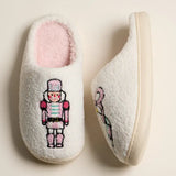 Nutcracker Ribbon Ornament Fuzzy Slippers Ivory