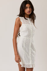 Eyelet Lace Trim Mini Dress White