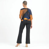 Printed Banded Bottom Side Tie Top Tan Multi