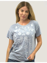 Luca Embroidered Boxy Tee Blue Heron