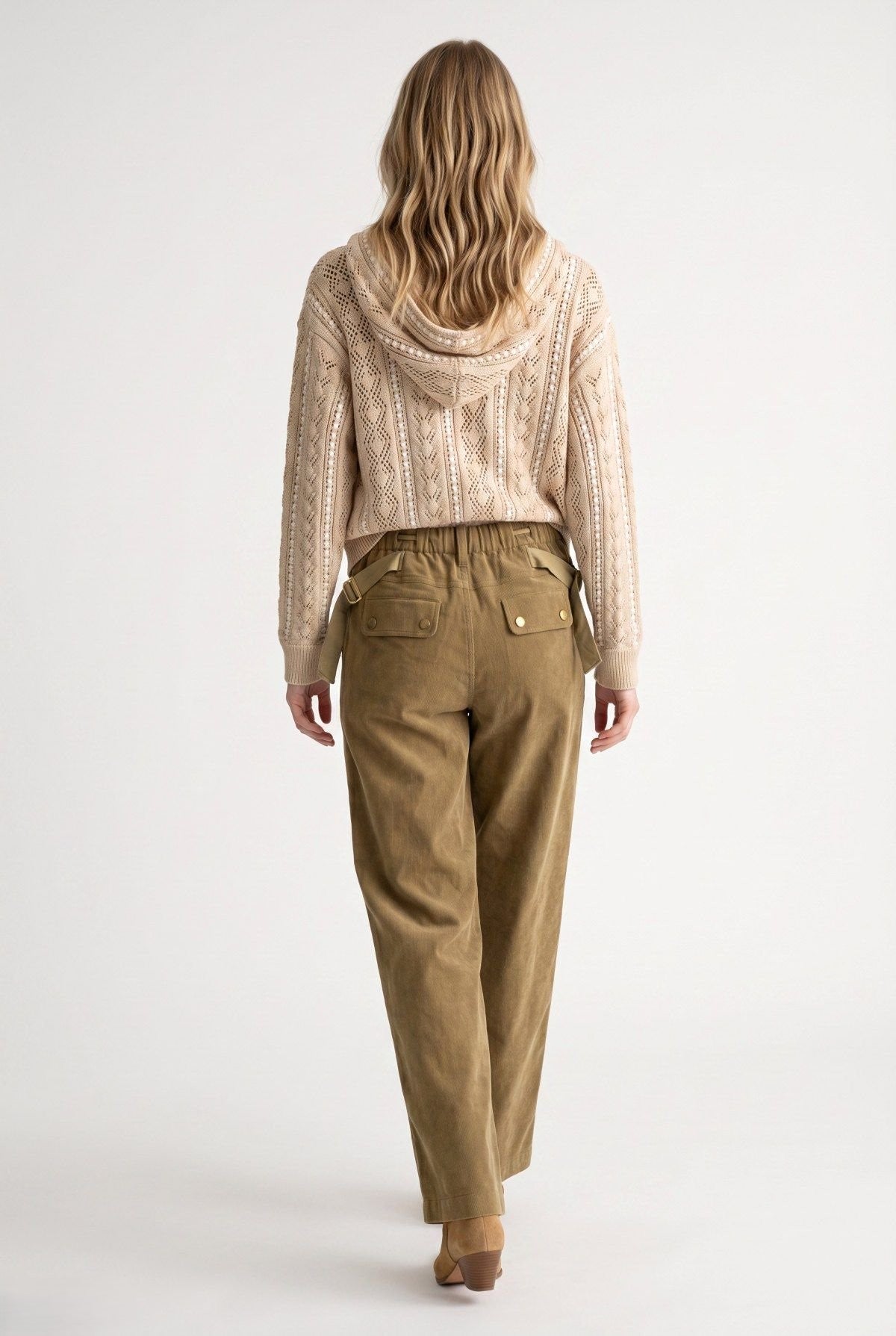 Buckle Detail Drawstring Corduroy Trousers