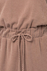 Ribbed Long Sleeve Waist Tie Romper Mocha