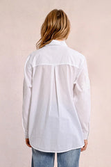 Stitched Floral Details Button Down Shirt White