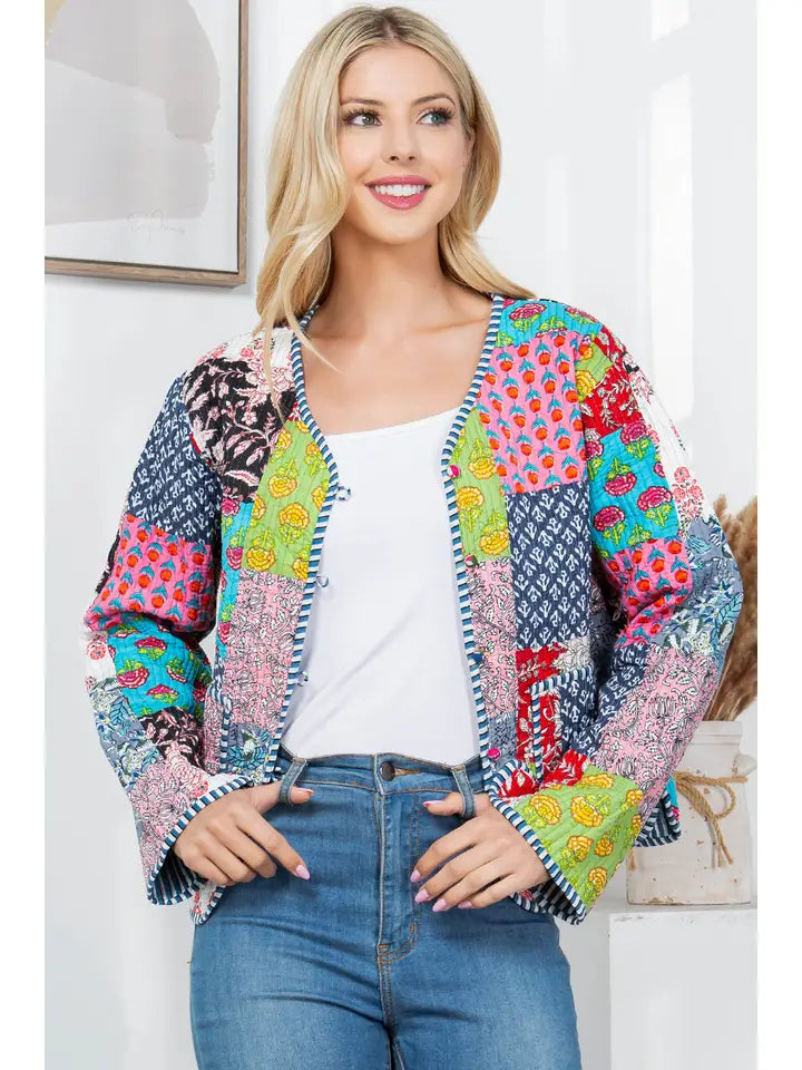 Stella Floral Quilted Patchwork Reversible Jacket Multicolor