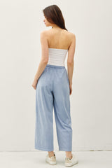 Elastic Waist Cotton Wide Leg Pants Denim