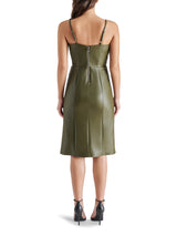 Giselle Side Slit Leather Midi Dress Olive Night