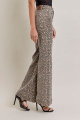 Wide Comfort Flare Seamed Jeans Cheetah