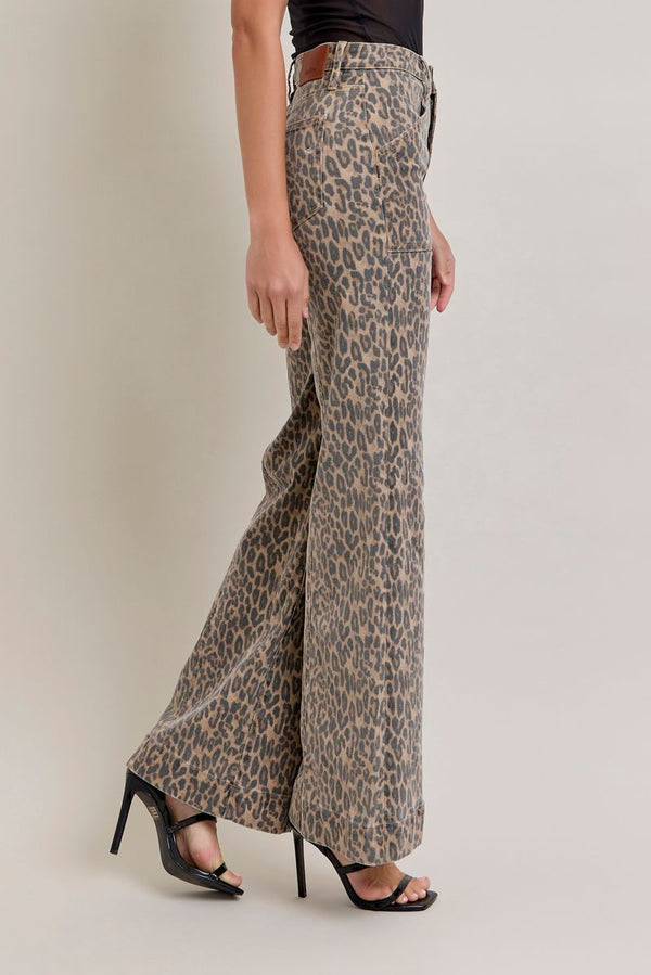 Wide Comfort Flare Seamed Jeans Cheetah