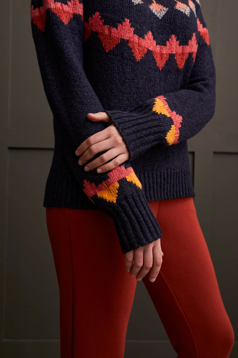 Mock Neck Intarsia Sweater Night Sky