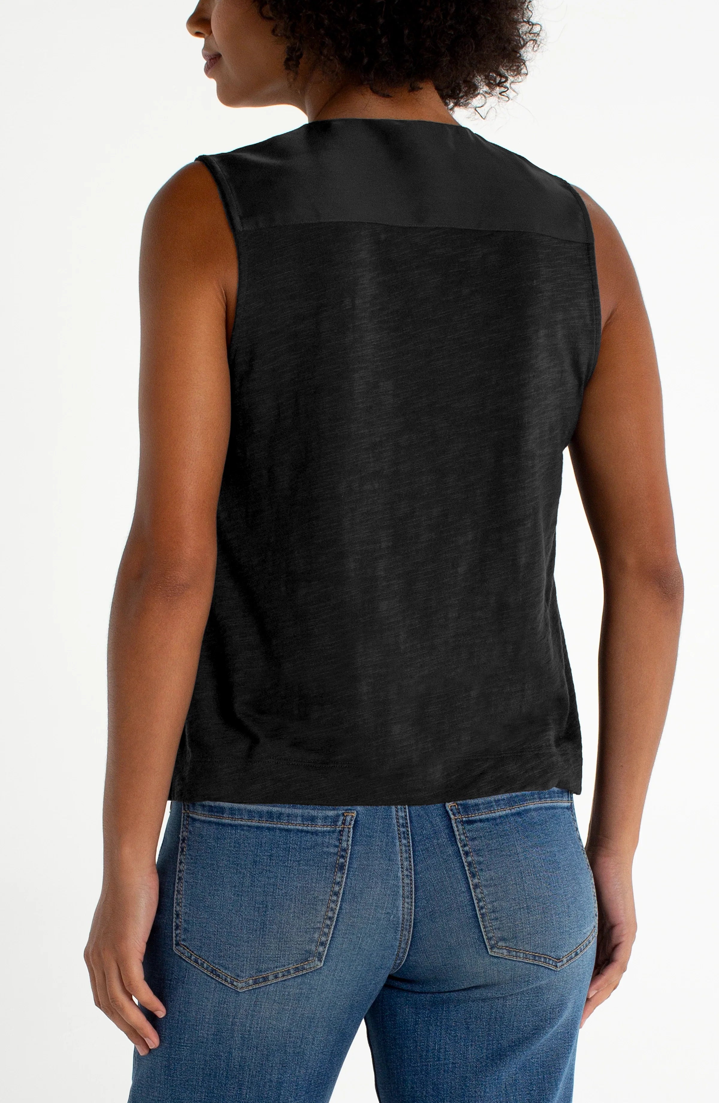 Woven Knit Contrast Tank Black
