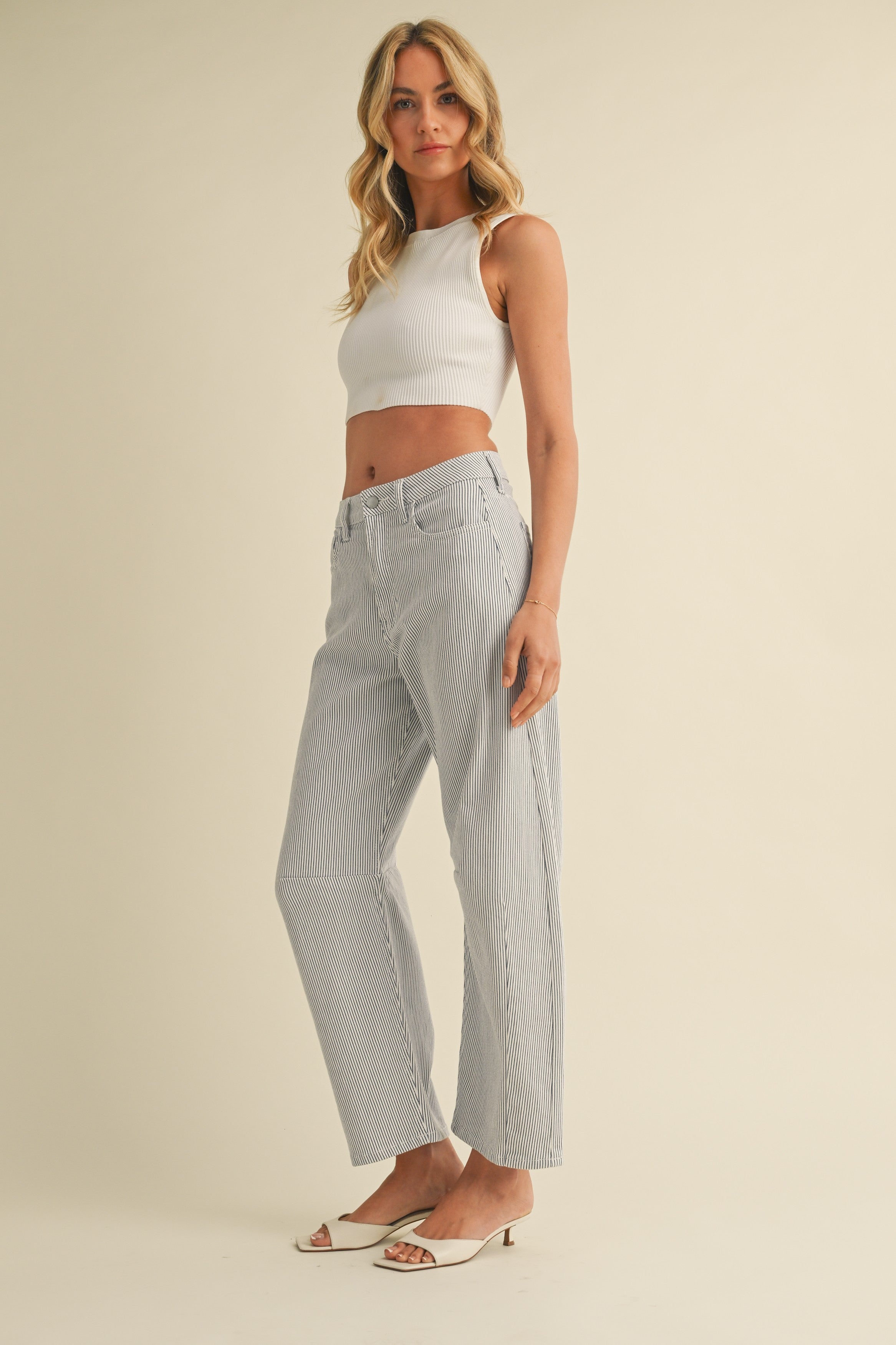 High Rise Micro Stripe Barrel Jeans Stripe
