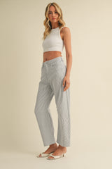 High Rise Micro Stripe Barrel Jeans Stripe