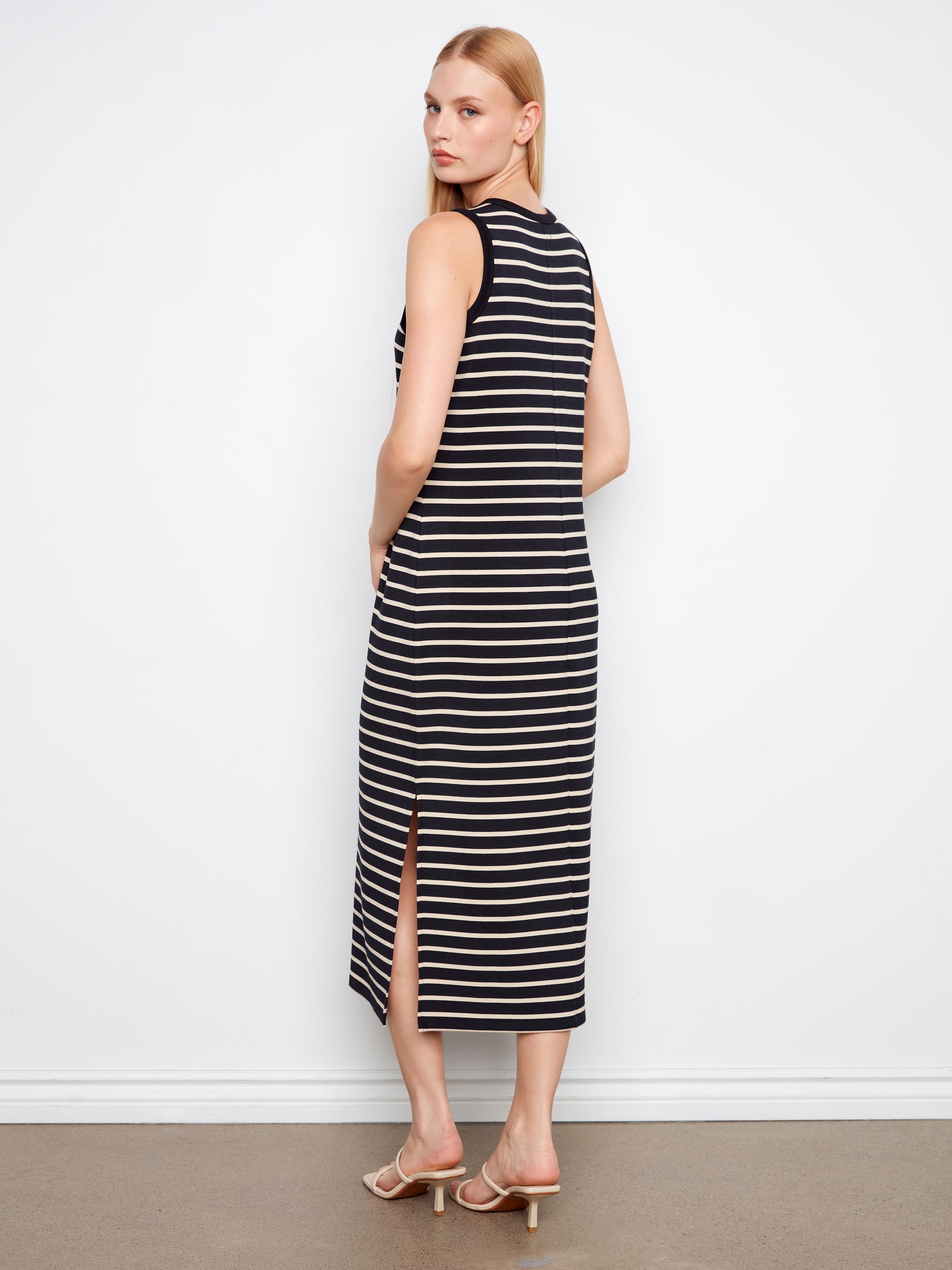 Scuba Sleeveless Striped Maxi Dress Black