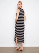 Scuba Sleeveless Striped Maxi Dress Black