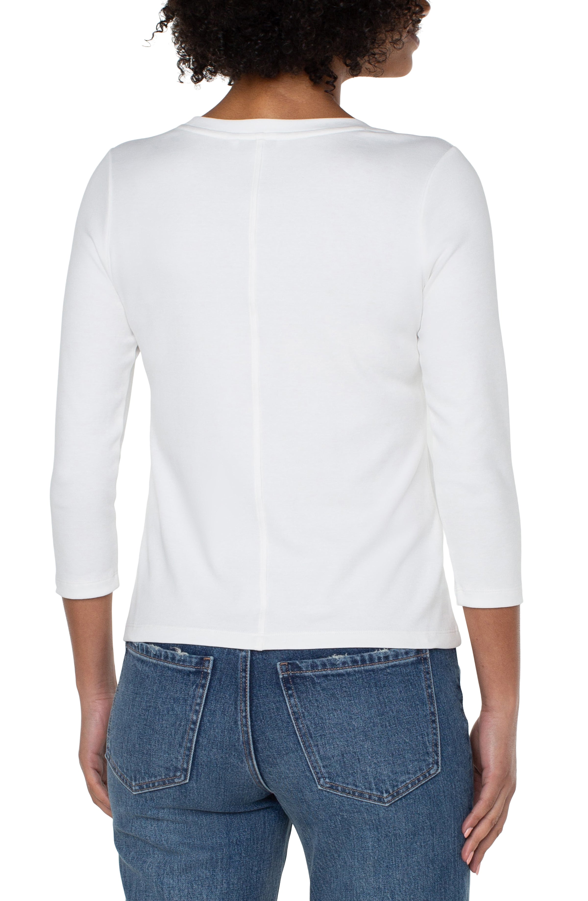 3/4 Sleeve Scoop Neck Knit Tee White