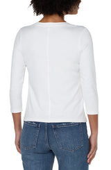 3/4 Sleeve Scoop Neck Knit Tee White
