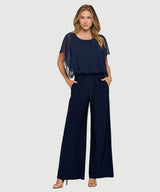 Chiffon Batwing Palazzo Jumpsuit Navy