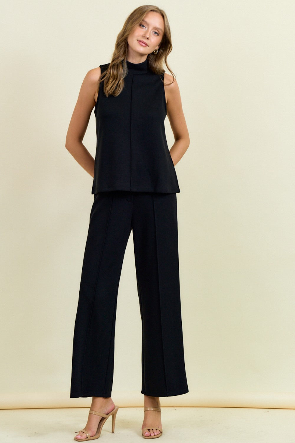 Modal Pintuck Wide Leg Pants Black