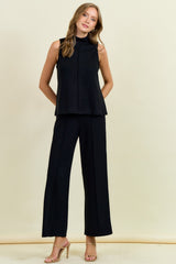 Modal Pintuck Wide Leg Pants Black