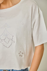 Tonal Embroidered Cotton Slub Tee Off White