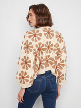 Drop Shoulder Flower Crochet Cardigan Ecru