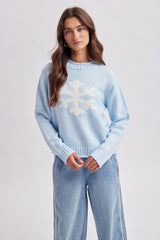 Snowflake Cozy Sweater Ice Blue + White