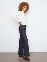 Scallop Outseam Raw Hem Straight Leg Deep Blue