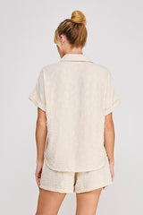 Breezy Jacquard Button Up Short Sleeve Shirt Sand