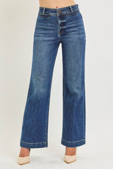 High Rise Welt Pocket Ankle Straight Jeans Dark