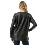 Zipper Detail High Low Leather Top Black